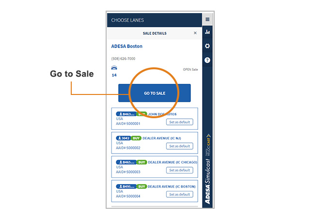 ADESA Simulcast GO TO SALE button